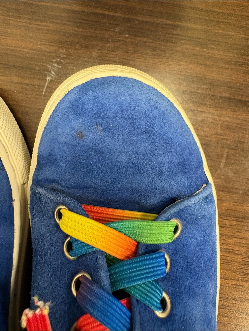 Minna Parikka Blue Suede Slip-On Bunny Sneakers with Rainbow Laces - Picture 8 of 11